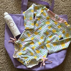 RuffleButts Striped Pineapple RashGuard Swimsuit 2T ⭐️BONUS⭐️